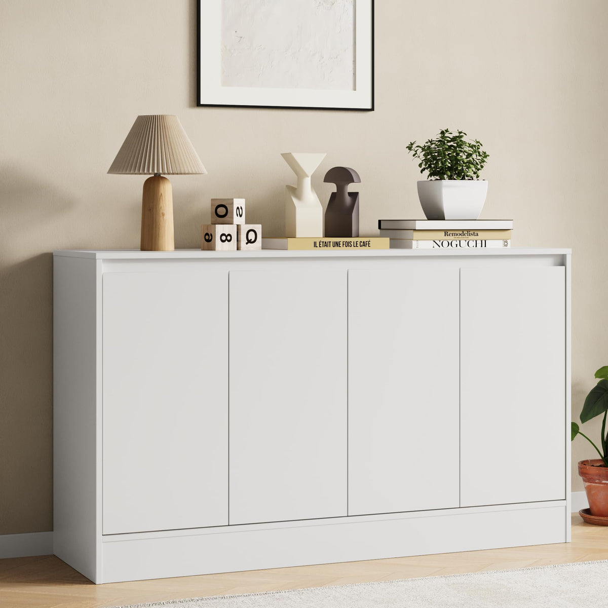Housoul Buffet Cabinet with Doors, Coffee Bar Cabinet with Storage and Adjustable Shelf, Modern Kitchen Buffet Sideboard for Dining Room, Kitchen, White