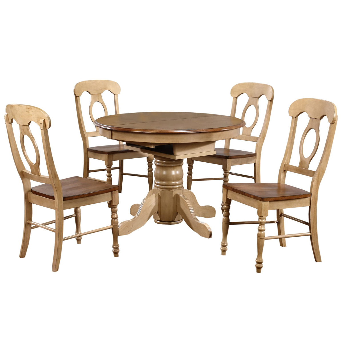 Sunset Trading 5 Piece Brook Round or Oval Butterfly Leaf Dining Set with Napoleon Chairs