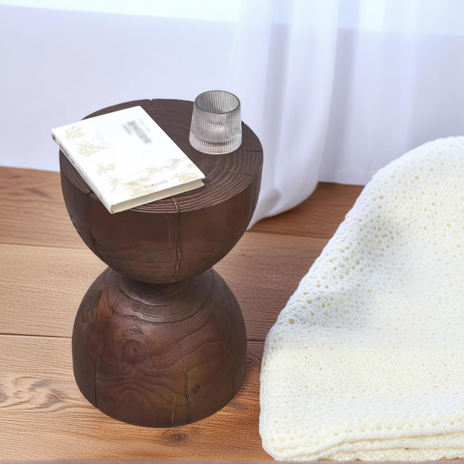 Round Wood Drum Side Table