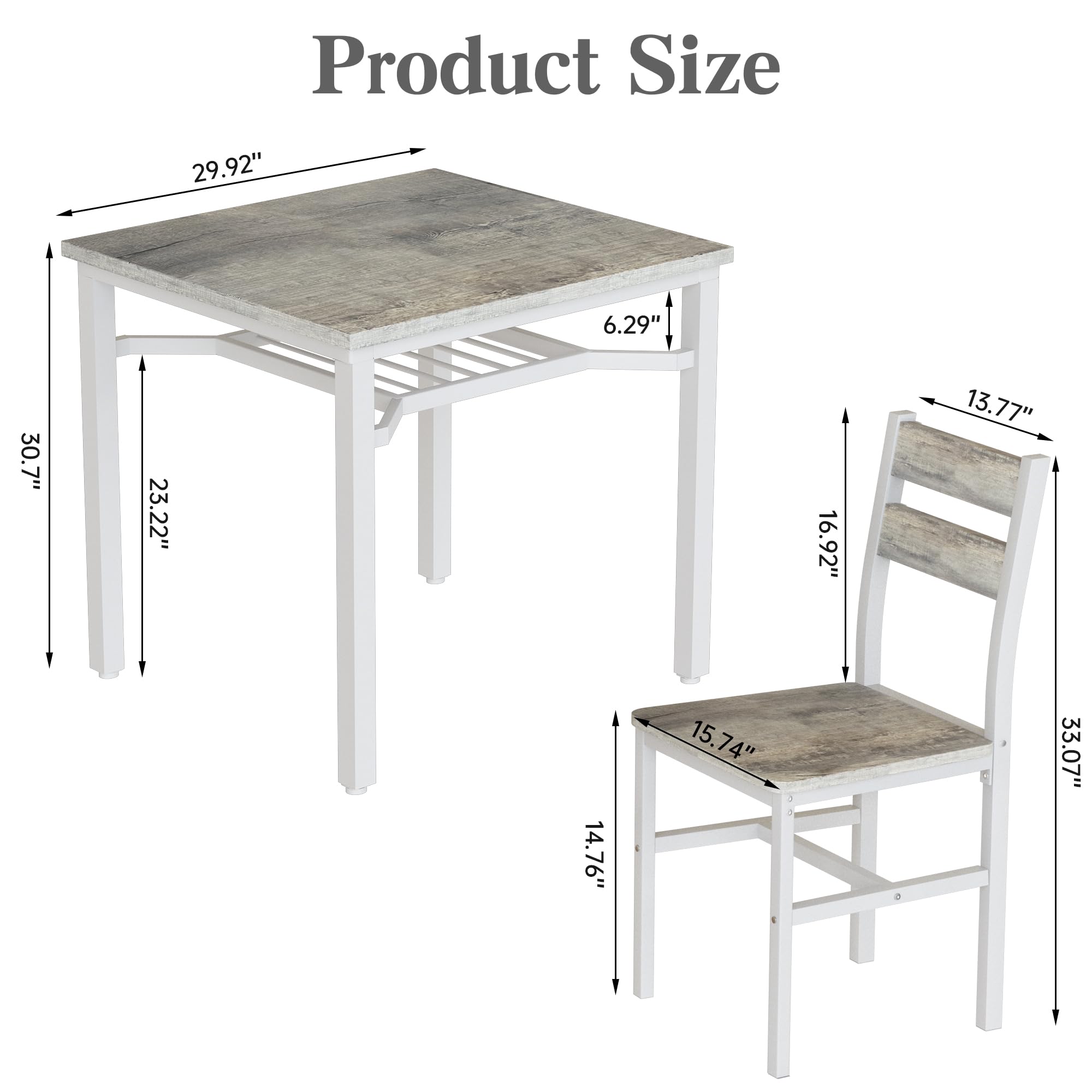 3-Piece Farmhouse Dining Table Set for 2