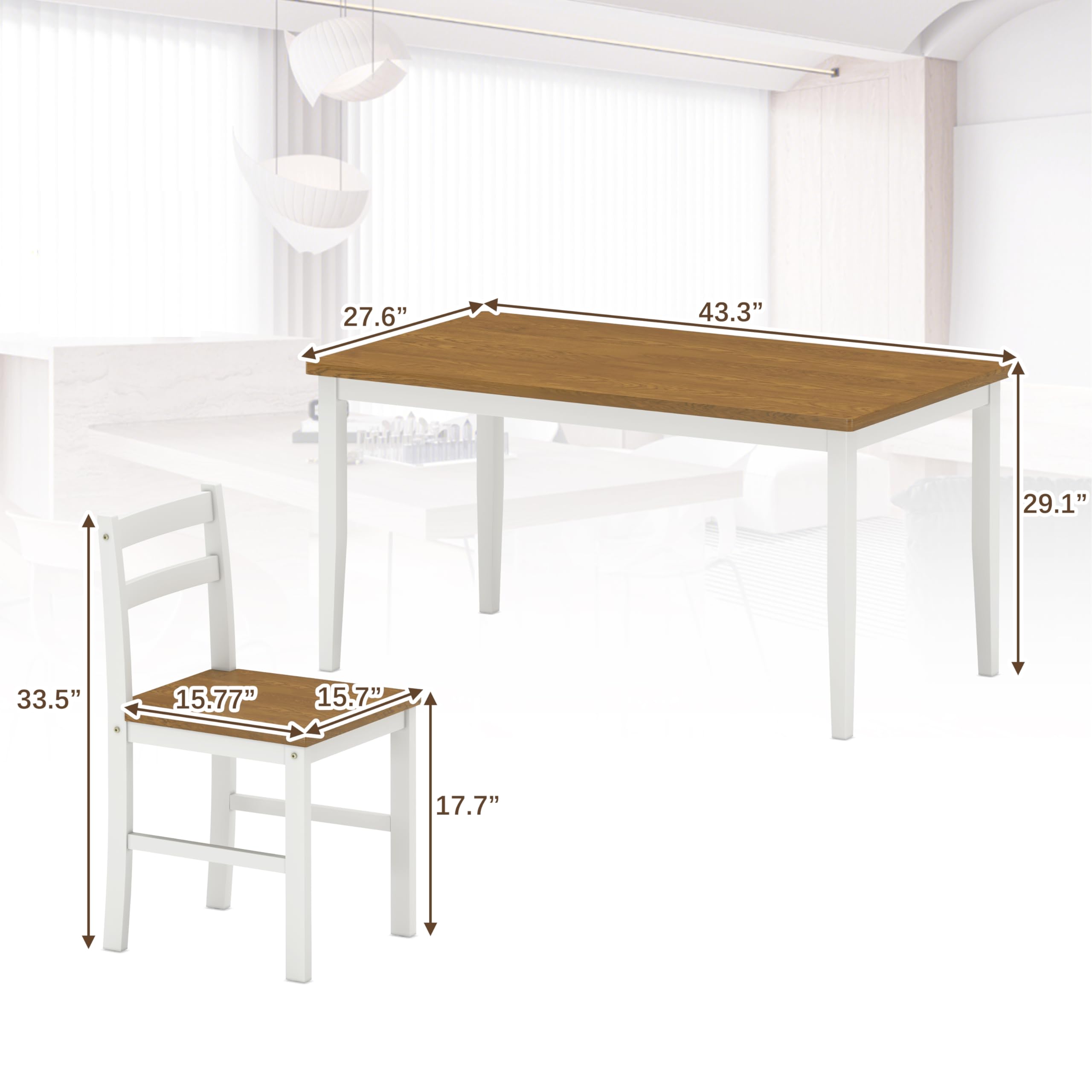 5-Piece Solid Wood Dining Table Set with 4 Chairs