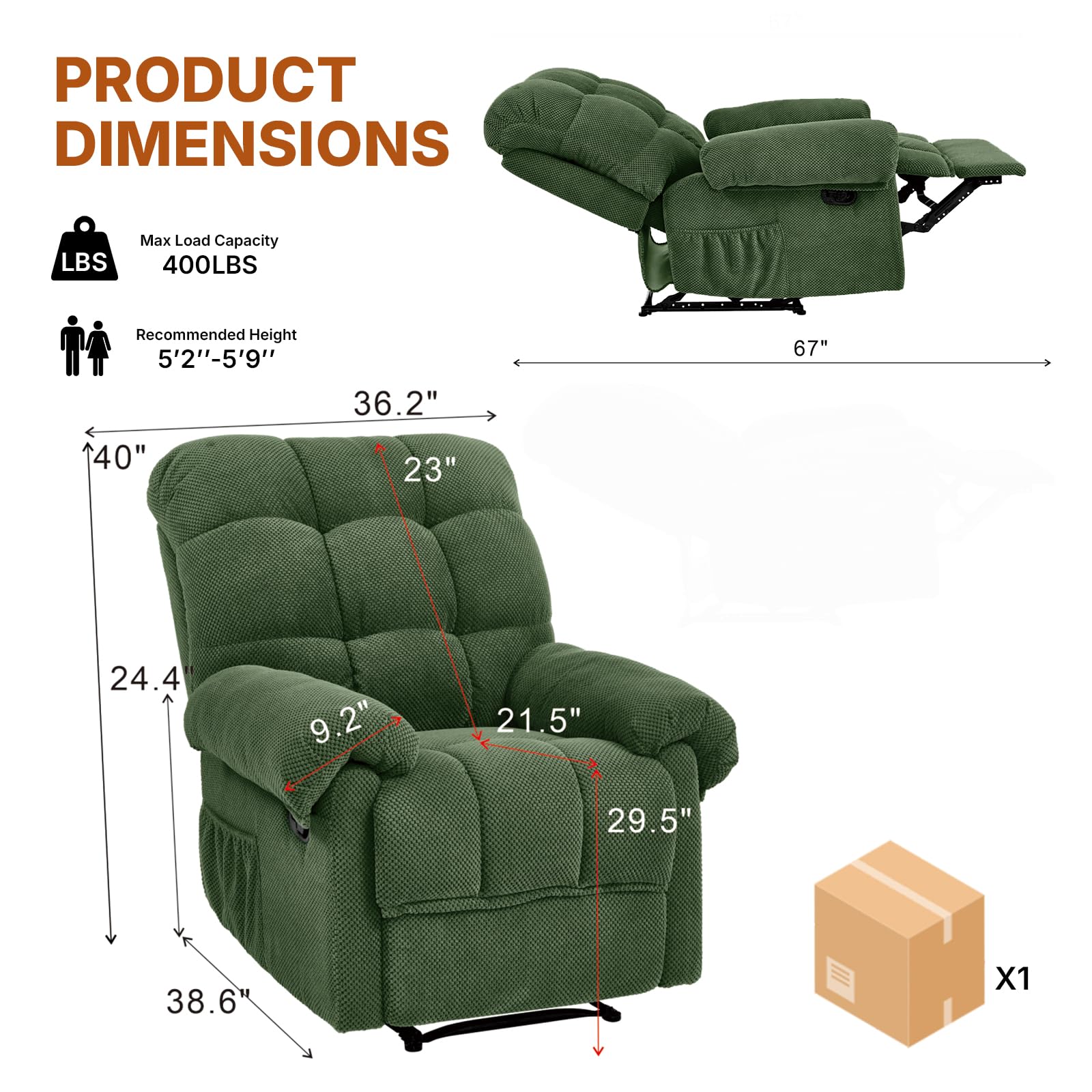 Overstuffed Manual Recliner Chair