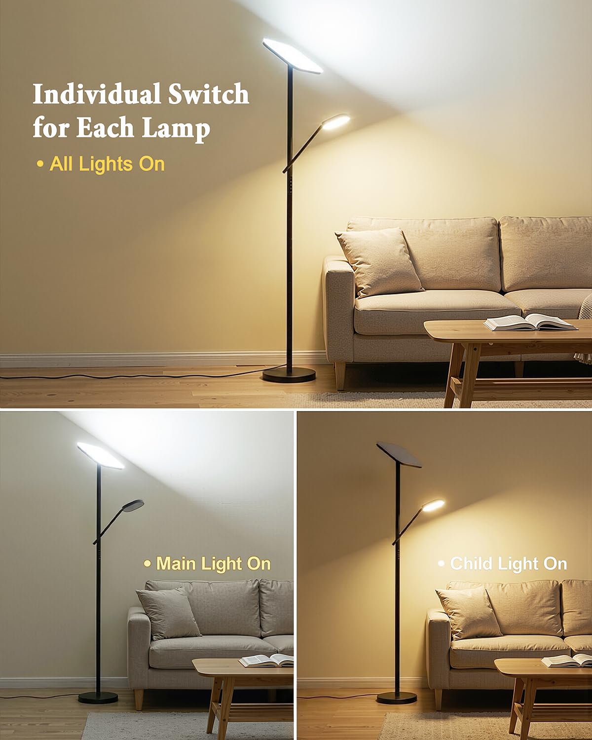 Floor Lamp, Upgraded 36W 3000LM Torchiere Super Bright LED Floor Lamp for Living Room, Stepless Dimmable Black Modern Standing Lamp with Remote & Touch Control, Tall Lamp for Bedroom, Office, Black