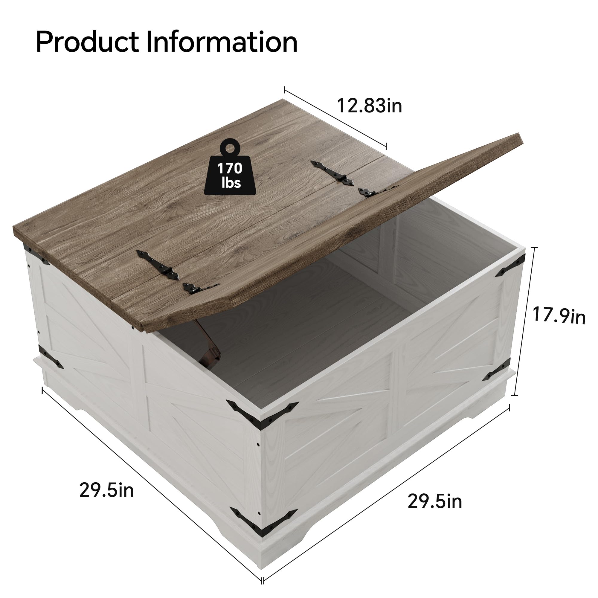 Farmhouse Square Coffee Table with Hidden Storage