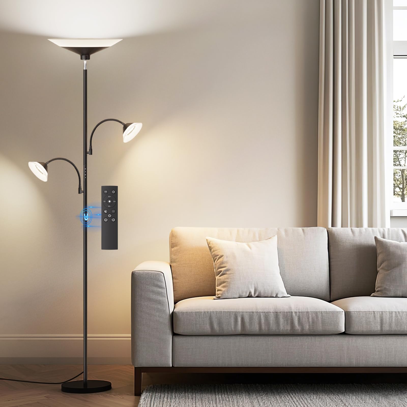 3-Light Dimmable LED Torchiere Floor Lamp