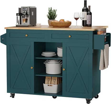 Rolling Kitchen Island Cart with Drop-Leaf & Storage