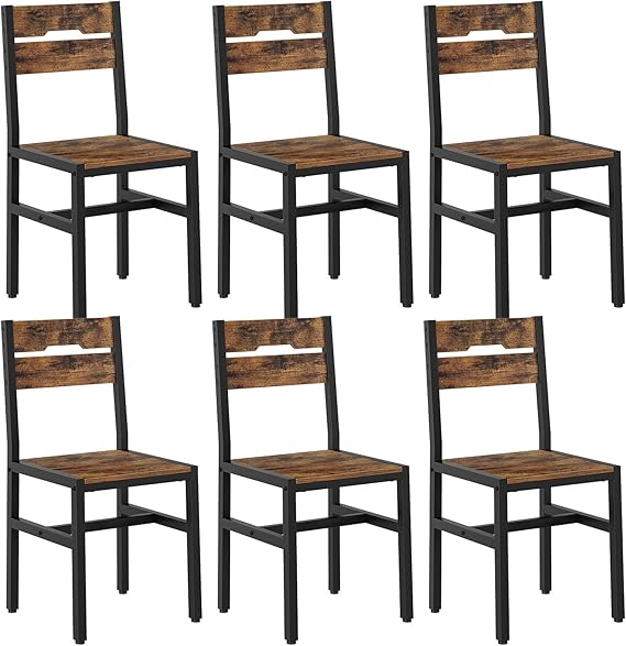 RALGEND Dining Chairs Set of 4, Rustic Wooden Kitchen Chairs with Backrests and Metal Frame, Modern Farmhouse Dinner Chairs for Kitchen, Easy Assembly, Living Room, Dining Room, Rustic Brown and Black