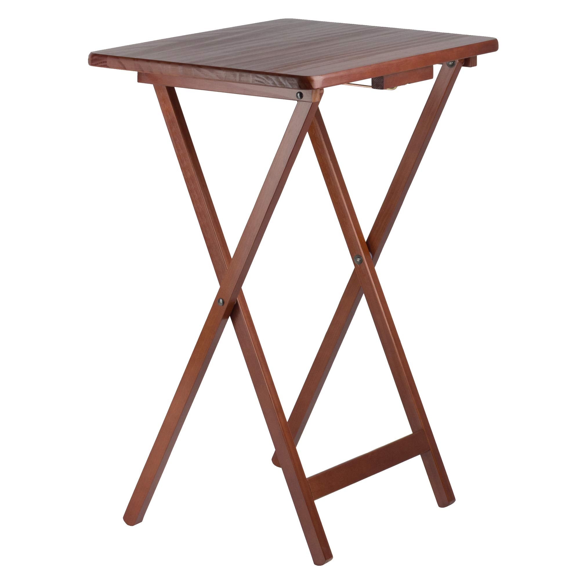 Winsome Alex Set of 4 Foldable Snack Tables with Storage Rack in Walnut, Easy to Store Portable Fold Up Table Set for Kitchen, Living Room TV Dining, Crafts, Puzzles, Work From Home