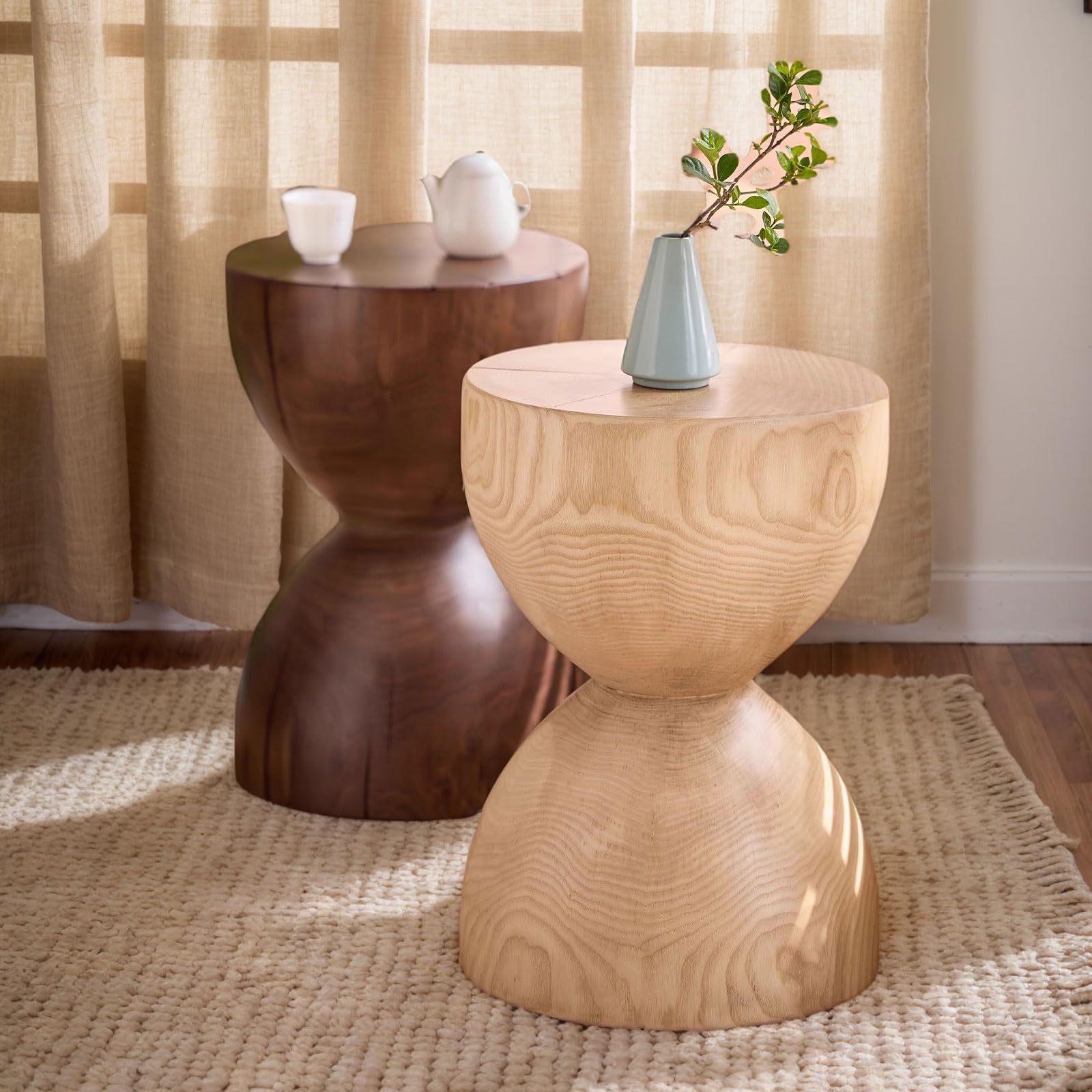 Round Wood Drum Side Table