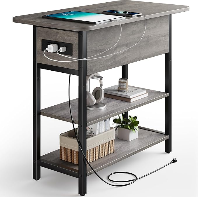 Narrow End Table with Charging Station