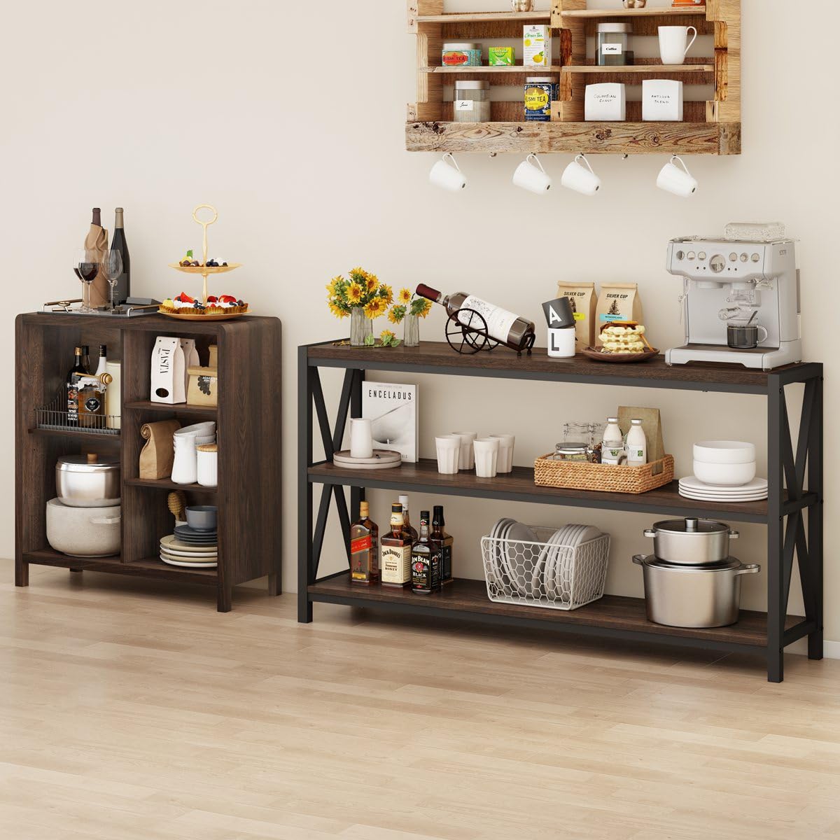 FATORRI Console Table for Entryway, 55 Inch Modern Entry Table with 3 Tier Shelves, Couch Tables Behind Sofa for Living Room, Dark Walnut
