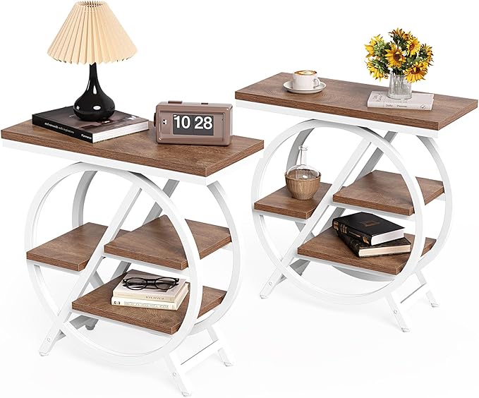 4-Tier Narrow Side Table with Faux Marble Top