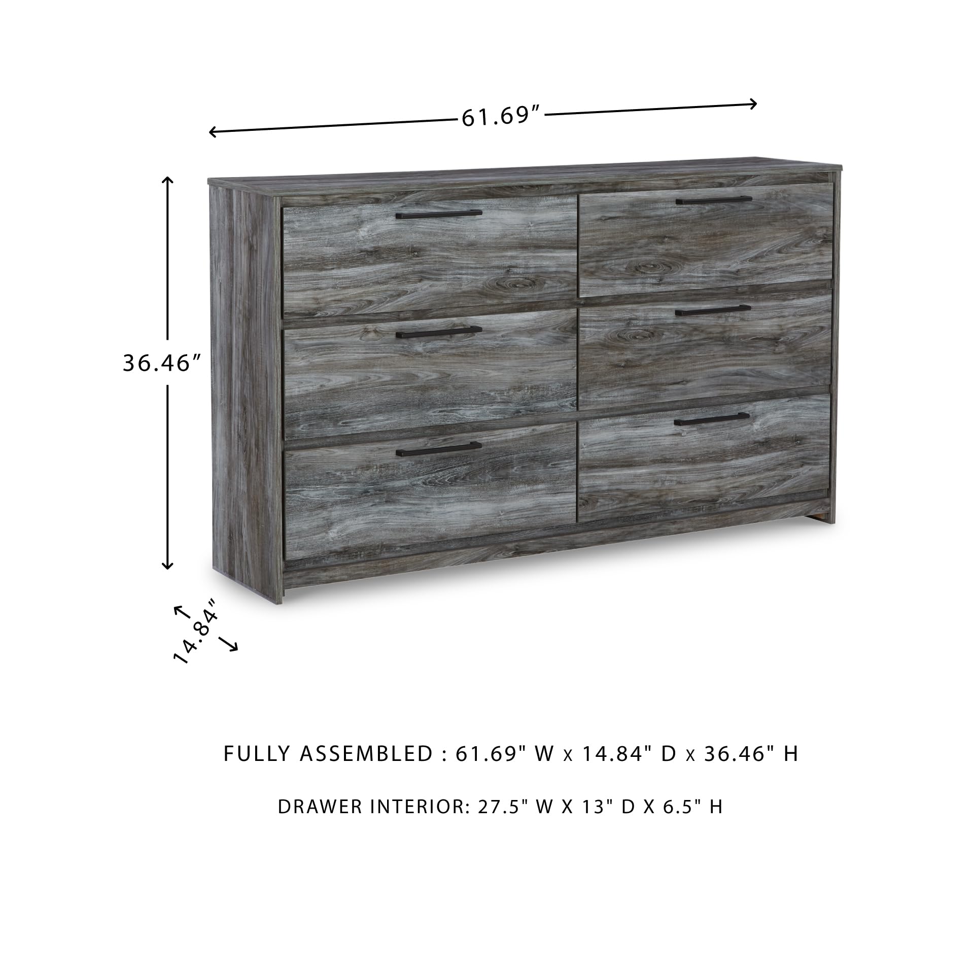 Signature Design by Ashley Baystorm Rustic Coastal 6 Drawer Dresser, Smoky Gray