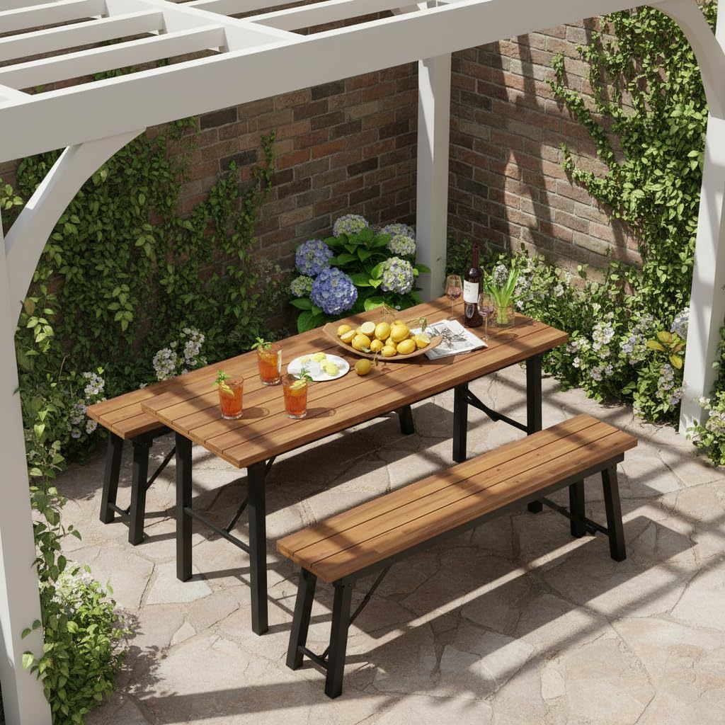 Tangkula 59" Narrow Outdoor Dining Table for 4-6, Natural
