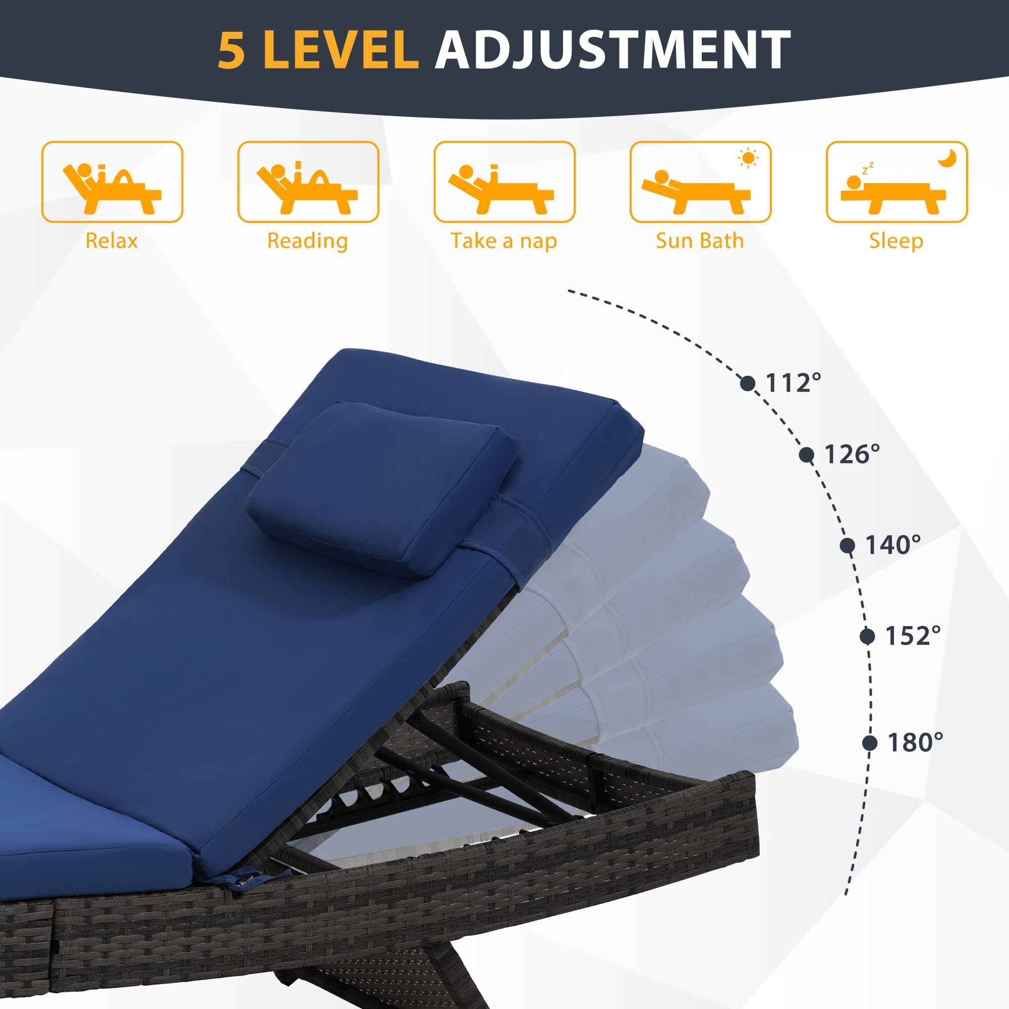 Wicker Patio Chaise Lounge Set with Cushions & Pillows