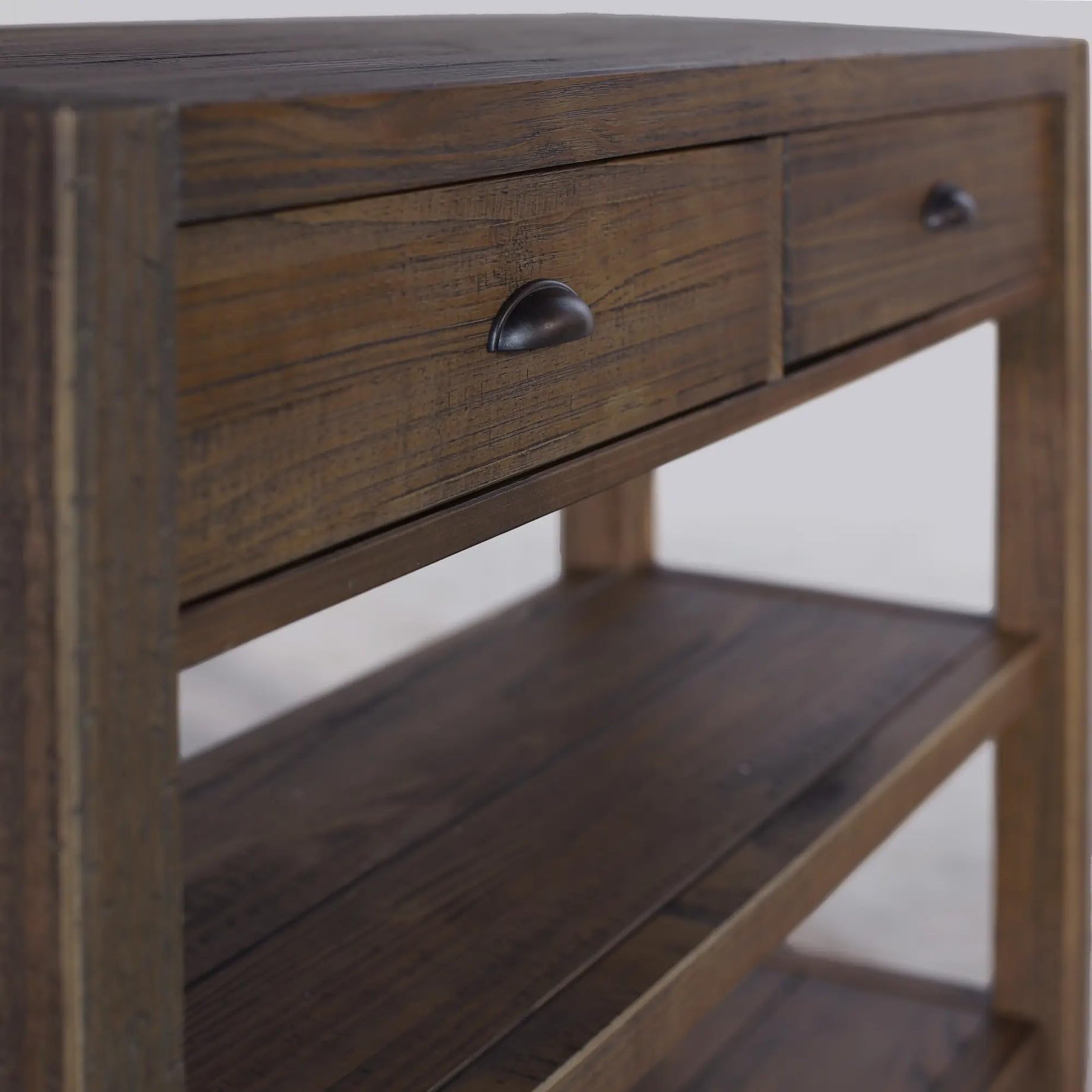 Solid Wood Console Table with Drawers & Shelves