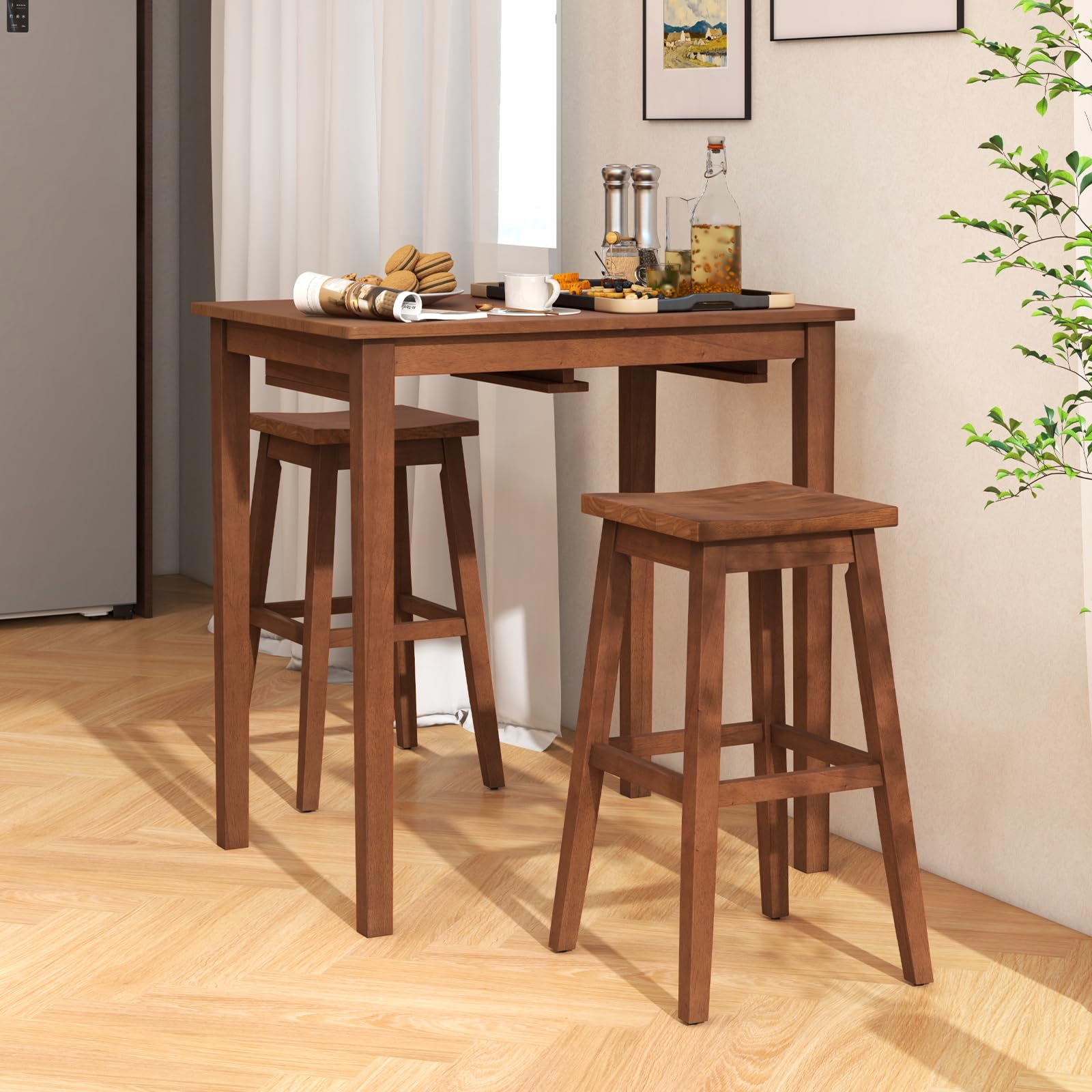3-Piece Counter Height Bar Table Set with Saddle Stools