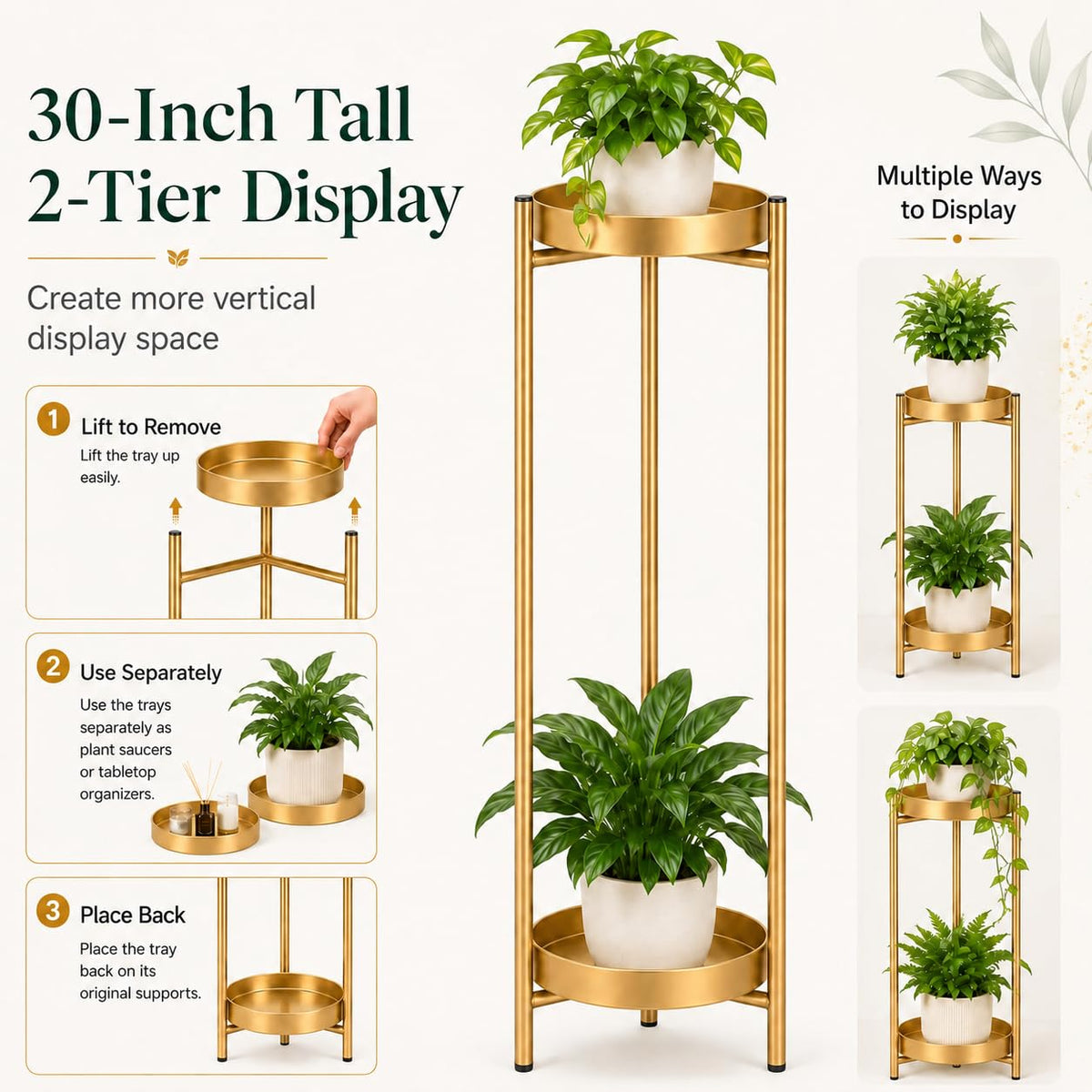 Plant Stand Indoor, 30 Inch Tall 2-Tier Metal Plant Holder