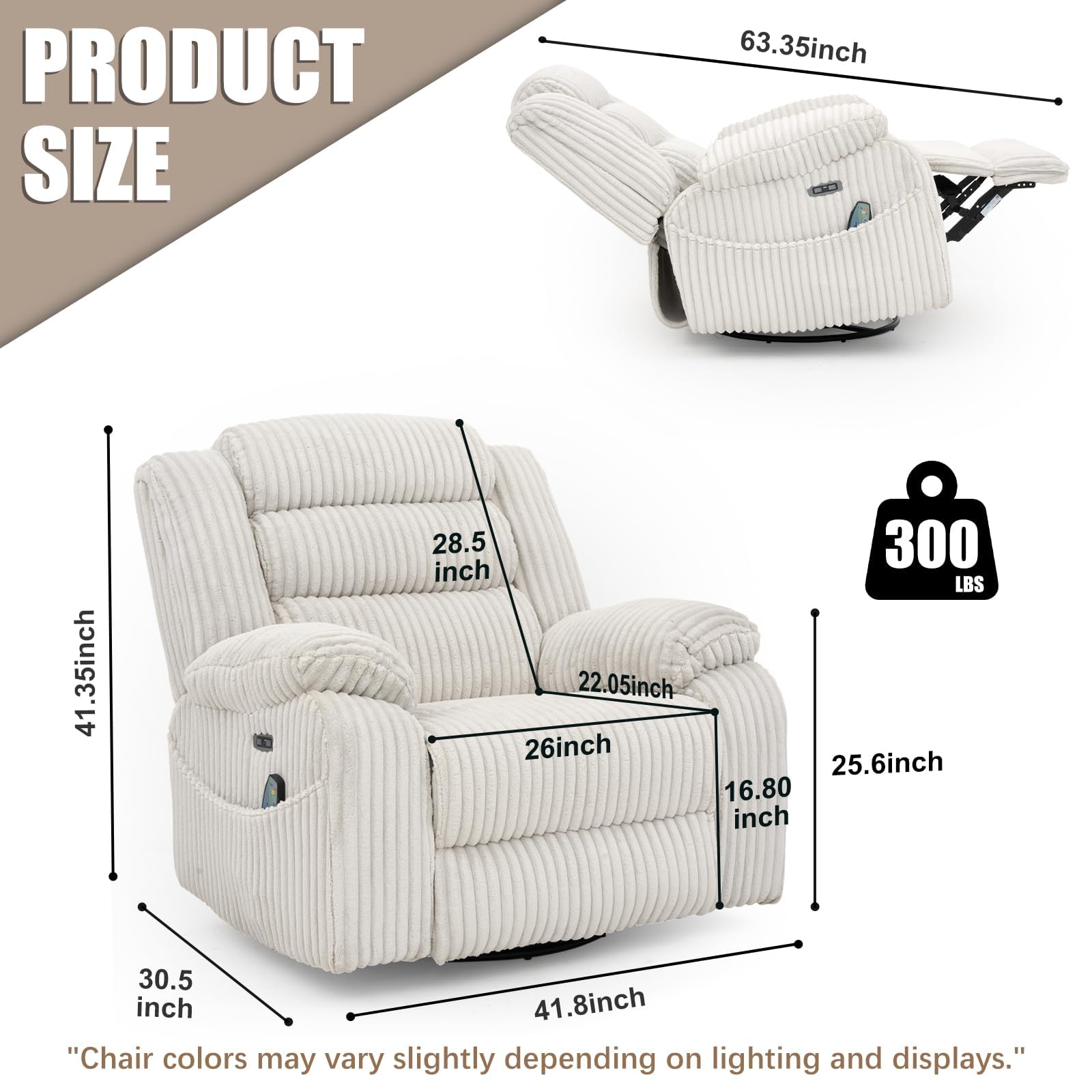Power Swivel Rocker Recliner Chair with Massage & Heat