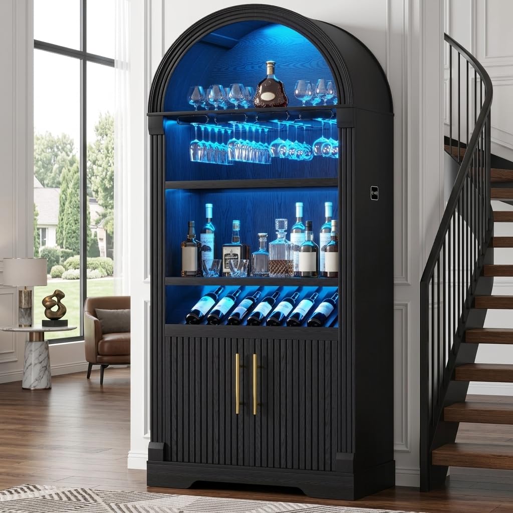 Arched Bar Cabinet with Wine Rack