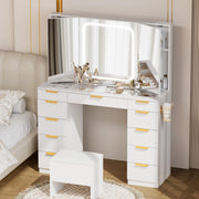 Vanity Desk with Foldable Mirror & LED Lights