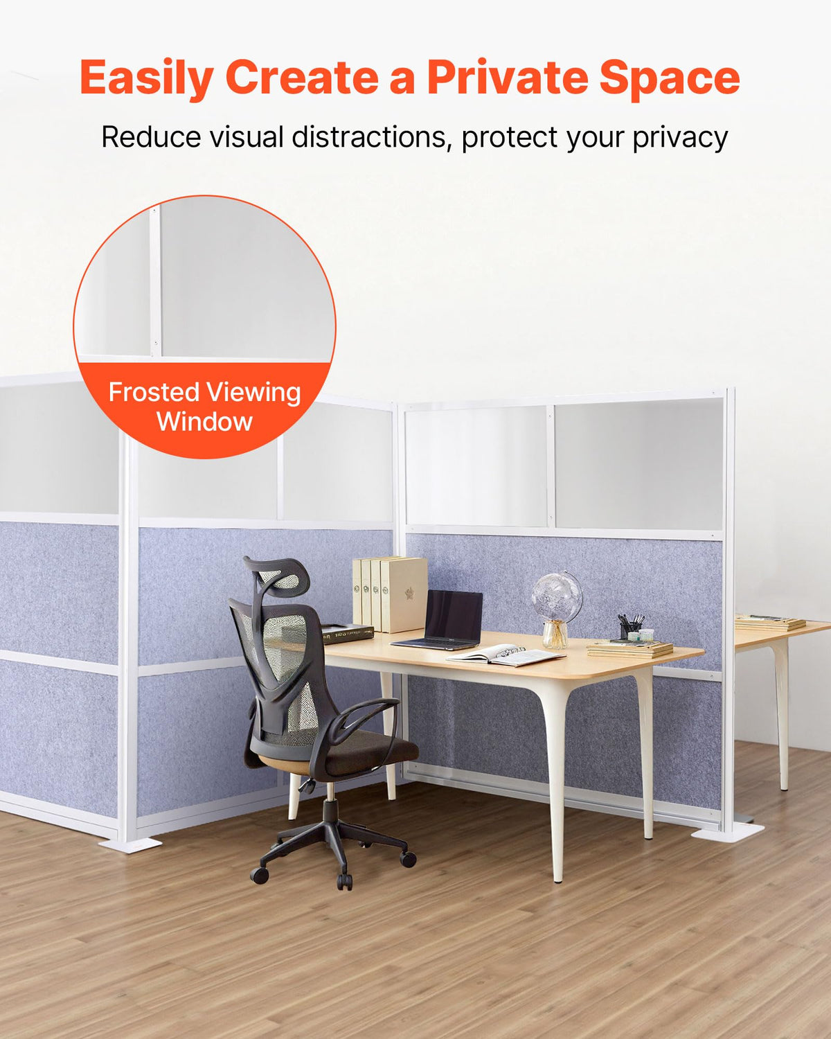 VEVOR Office Divider Privacy Partition, 1-Pack, 70" x 70" Modular Wall Room Divider, PET Workstation Cubicle Partition with Frosted Windows, Freestanding Privacy Panel Wall for Office Library