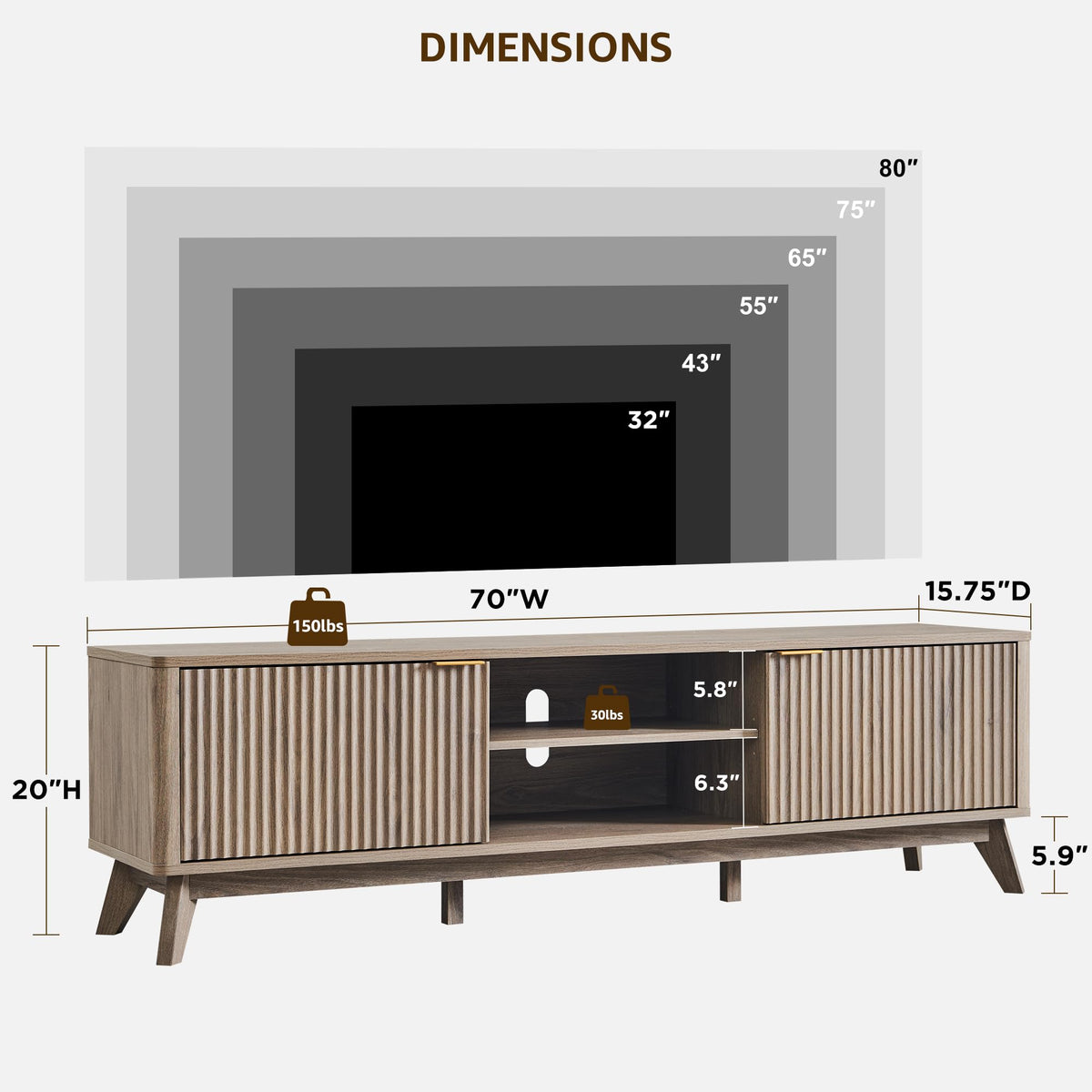 Fluted TV Stand, Alder Grey