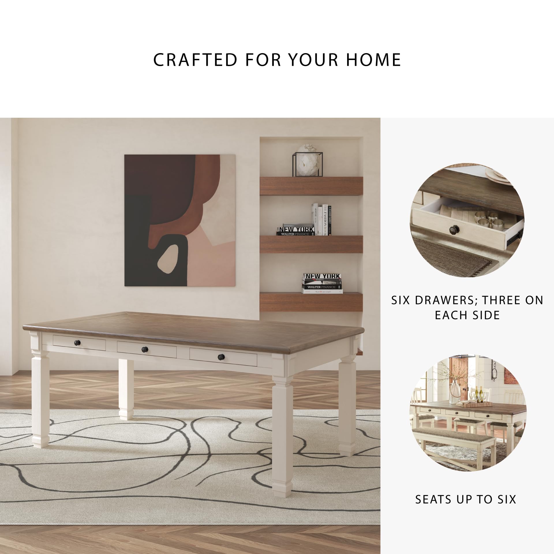 Farmhouse Dining Table with 6 Storage Drawers