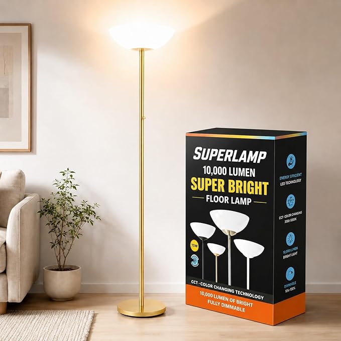 LED Floor Lamp 10000 Lumen Dimmable with Acrylic Shade