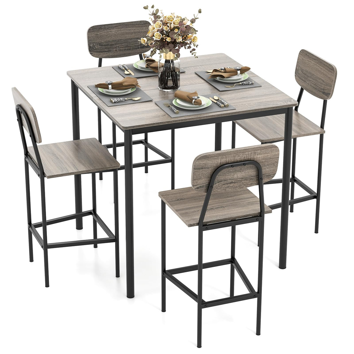 Tangkula Counter Height Dining Table Set, Bar Table and Chairs, Pub Table and Chairs Set of 4, Space-Saving Dinette Set for Breakfast Nook