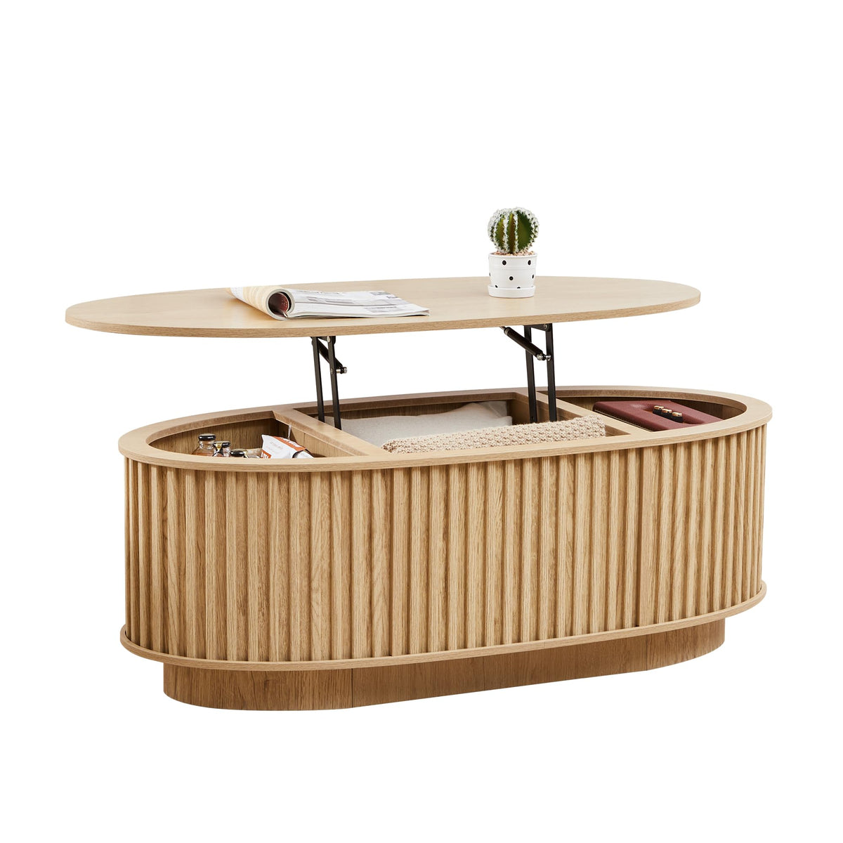 Oval Fluted Lift-Top Coffee Table