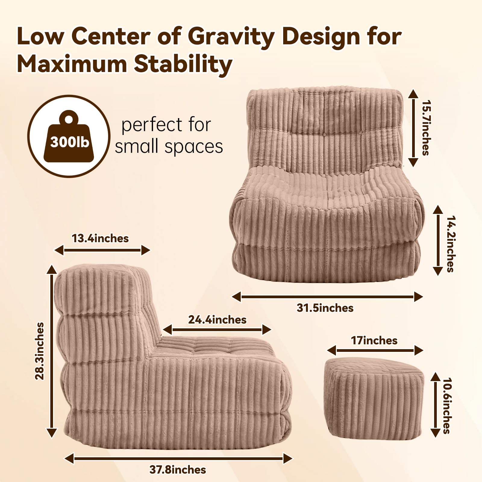 Corduroy Bean Bag Chair with Ottoman Floor Sofa