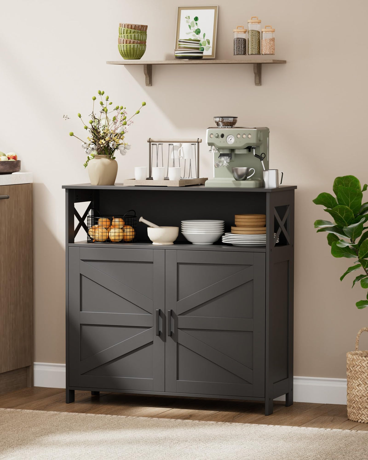 Homhedy Small Coffee Bar Cabinet, Buffet Cabinet with Adjustable Shelf