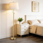 Gold Floor Lamp for Living Room, Modern Standing Lamp 55-67" Height Adjustable Brass Tall Floor Lamp with Pull Chain Switch and 3 CCT LED Blub for Living Room, Bedroom, Office & Corner Reading