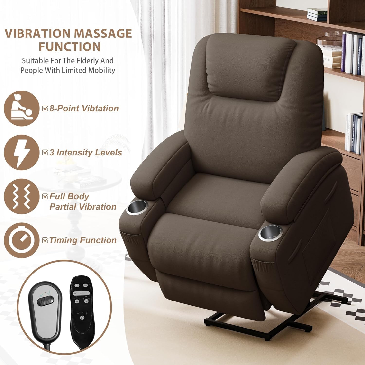 Flamaker Power Lift Recliner Chair (Fabric, Brown)