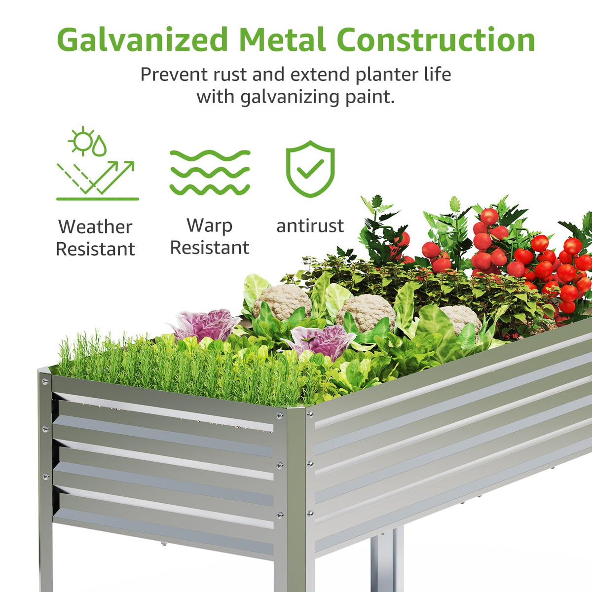 FOYUEE Galvanized Raised Garden Bed with Legs 48x24x32in Outdoor