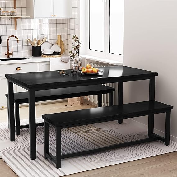 Farmhouse Dining Table Set with 2 Benches
