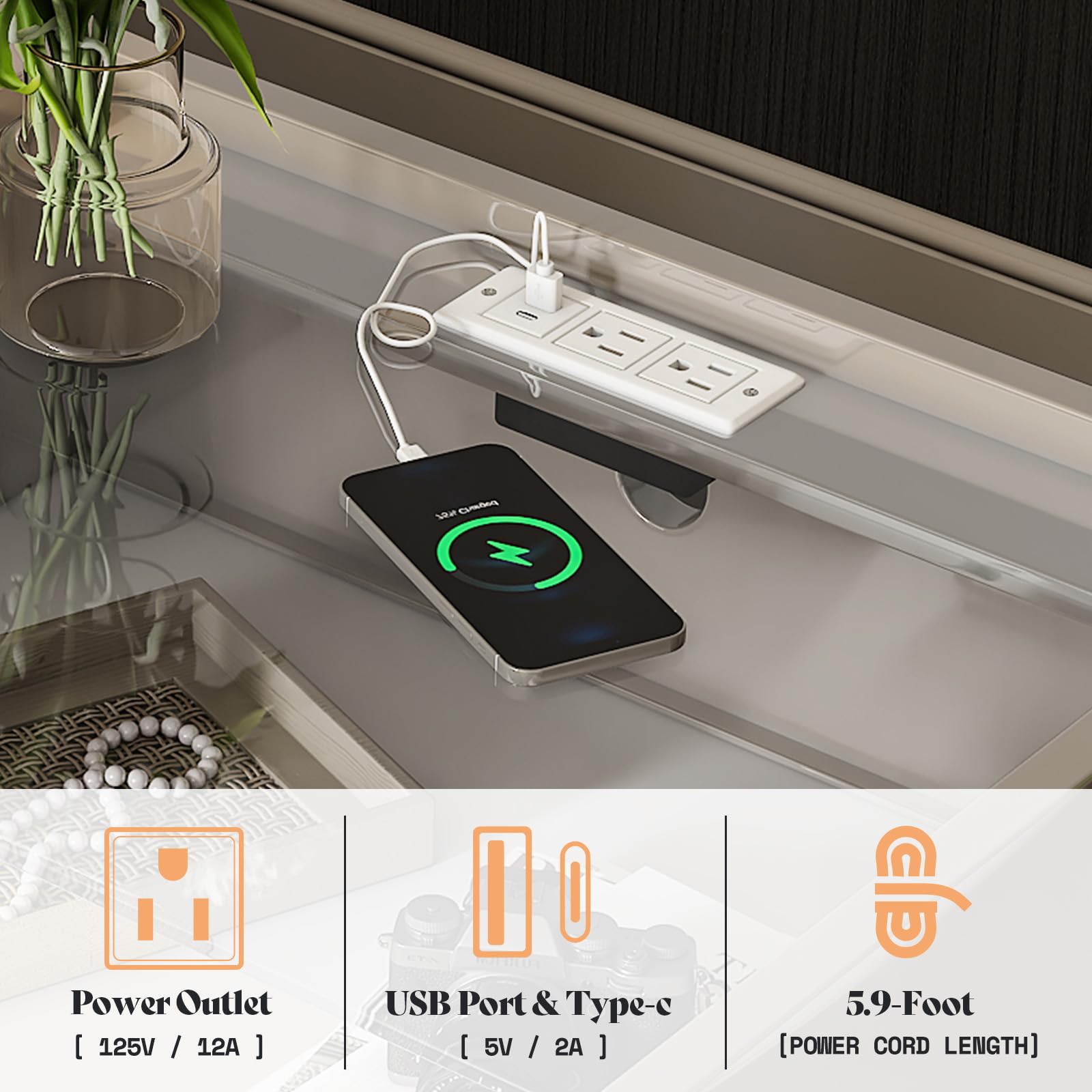 3-Piece Bedroom Dresser Set with LED & Charging Nightstands