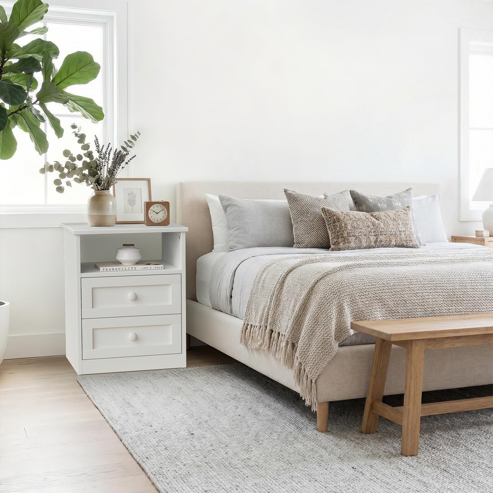 Nightstand with Charging Station & LED Lights
