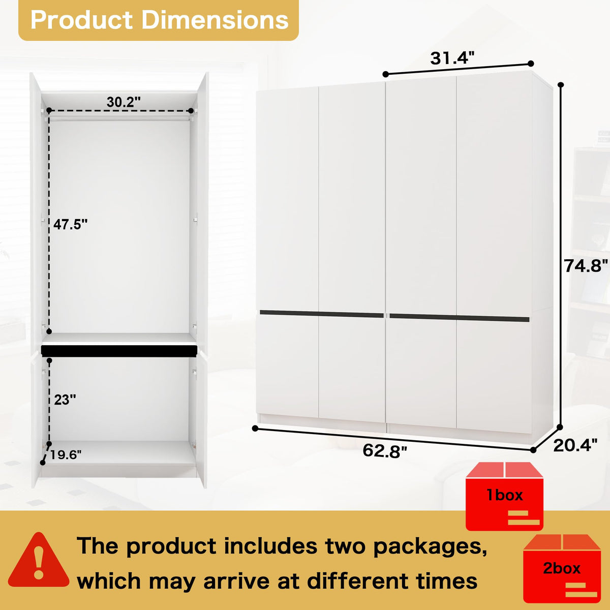 White 4-Door Wardrobe Armoire