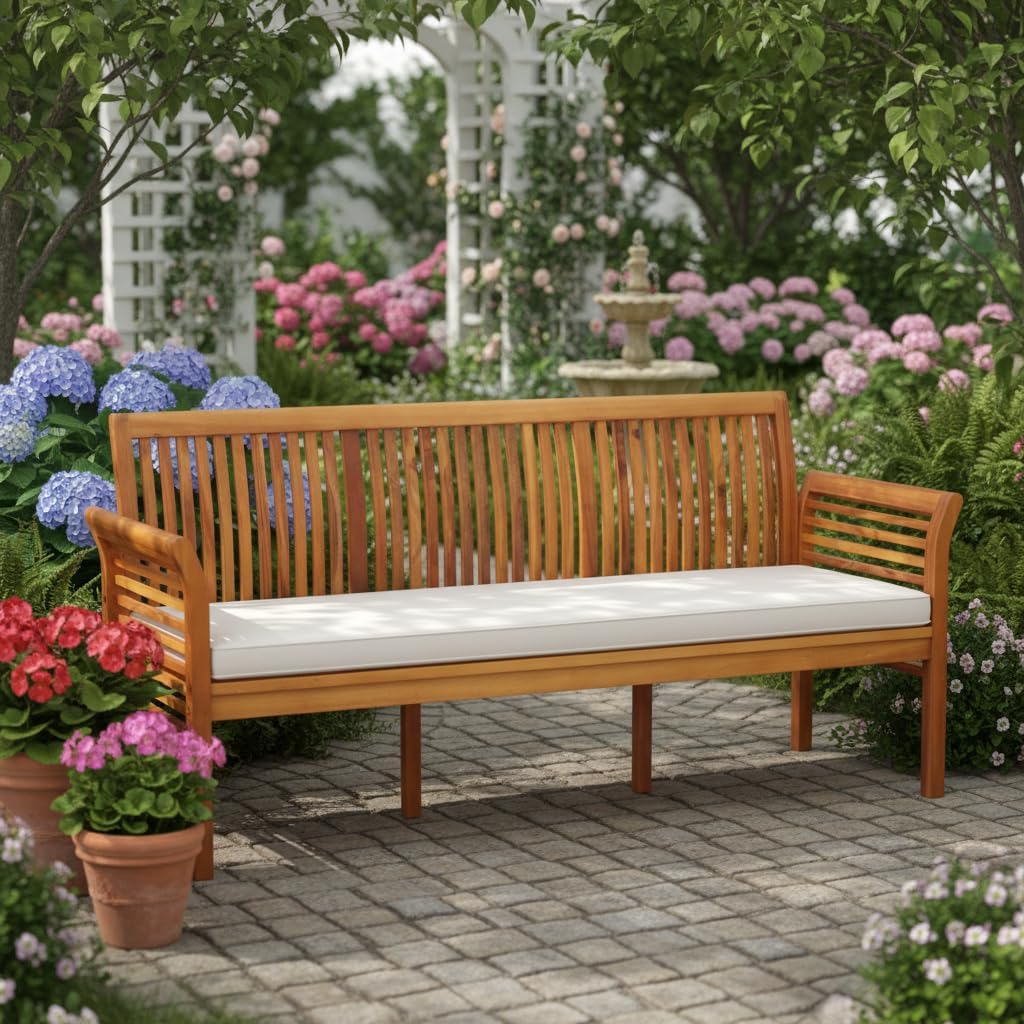 3-Seat Outdoor Wood Bench with Cushion