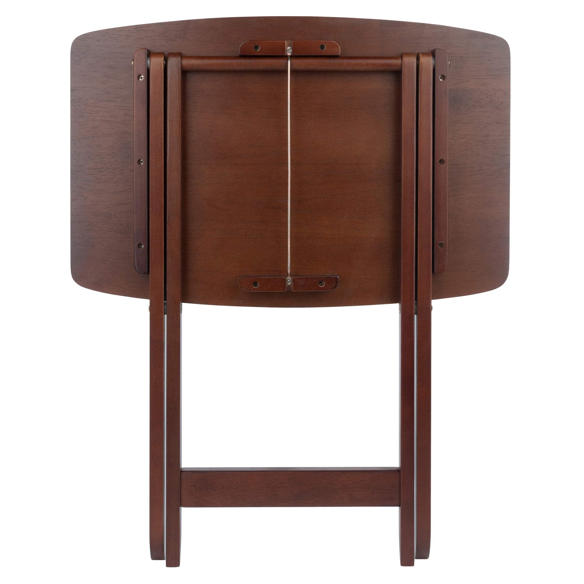 5-Piece Foldable Snack Table Set with Storage Rack – Walnut