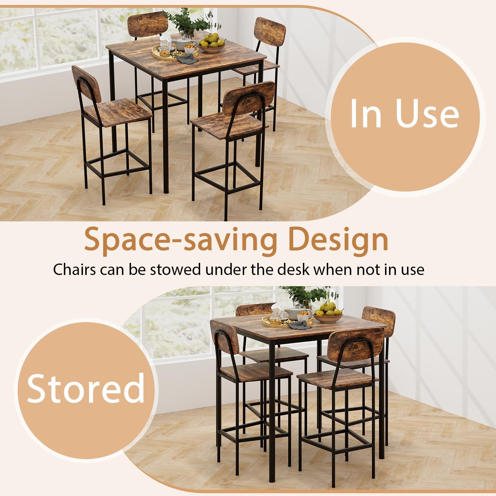 Counter Height Dining Table Set with 4 Stools