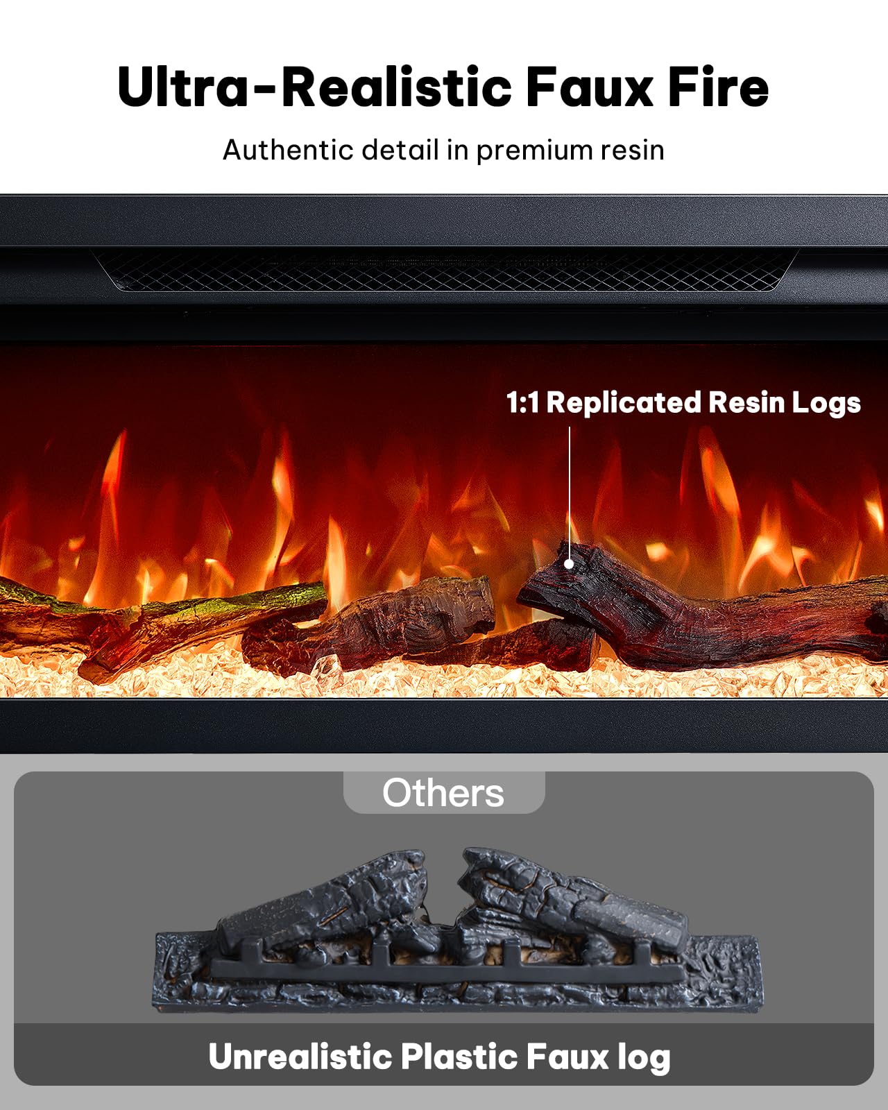 50" 3-Sided Electric Fireplace Insert with Alexa & App Control