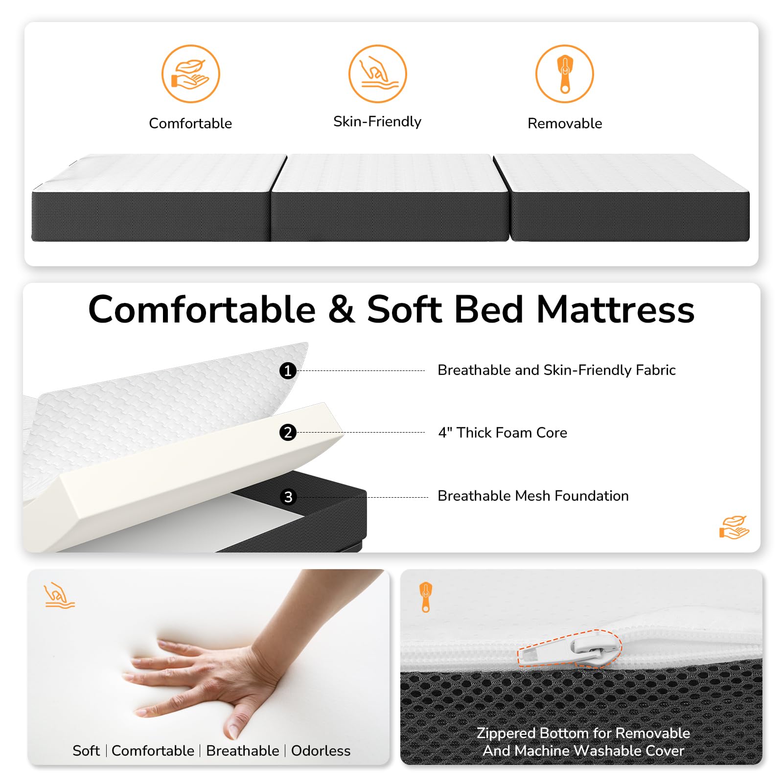 Folding Bed with Mattress - Twin