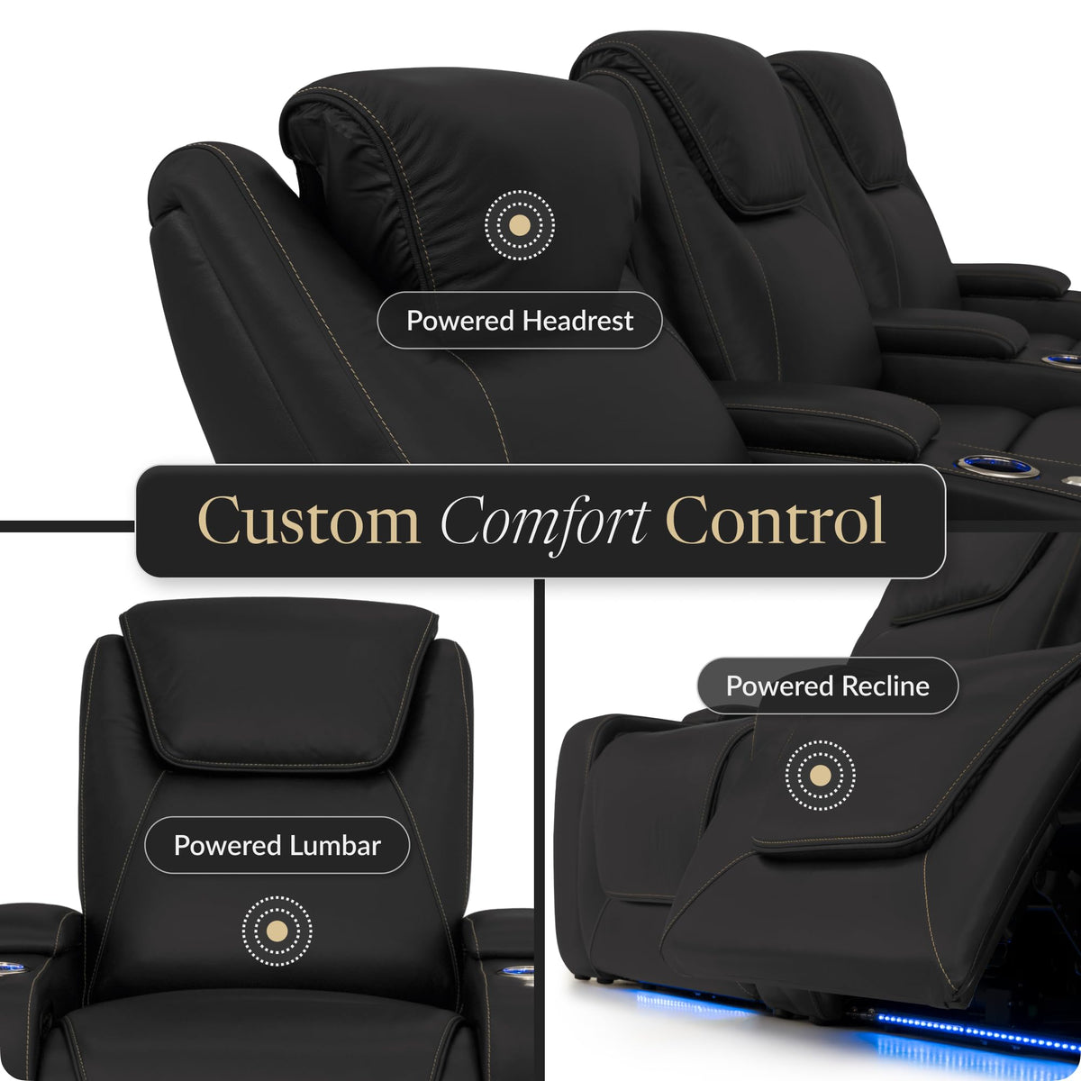Seatcraft Pantheon Home Theater Seating Black Row of 4