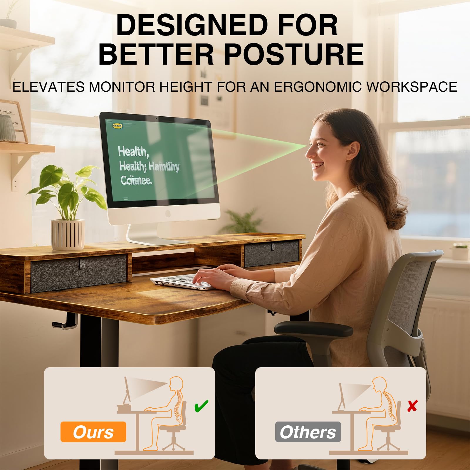 Electric Standing Desk with Storage Drawers & Monitor Shelf