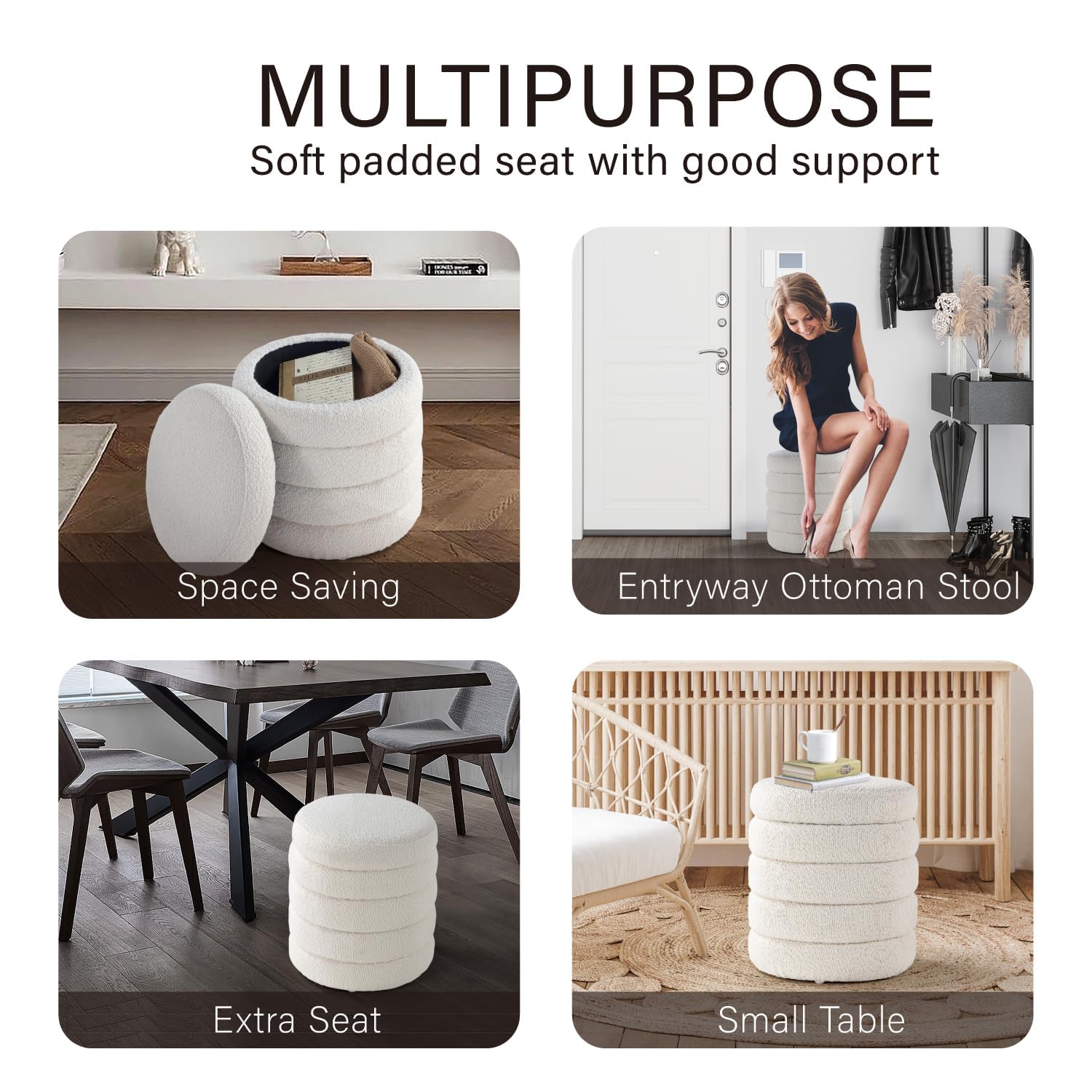 Get Set Style Modern Round Ottoman with Soft Padded Seat, Storage Vanity Chairs for Makeup, Upholstered Footrest Stool Ottoman Foot Stool for Living Room, Bedroom