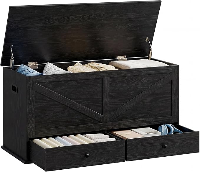 Farmhouse Storage Bench with 2 Fabric Drawers