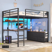 Full Size Loft Bed with Desk, Storage Drawers & RGB LED Lights